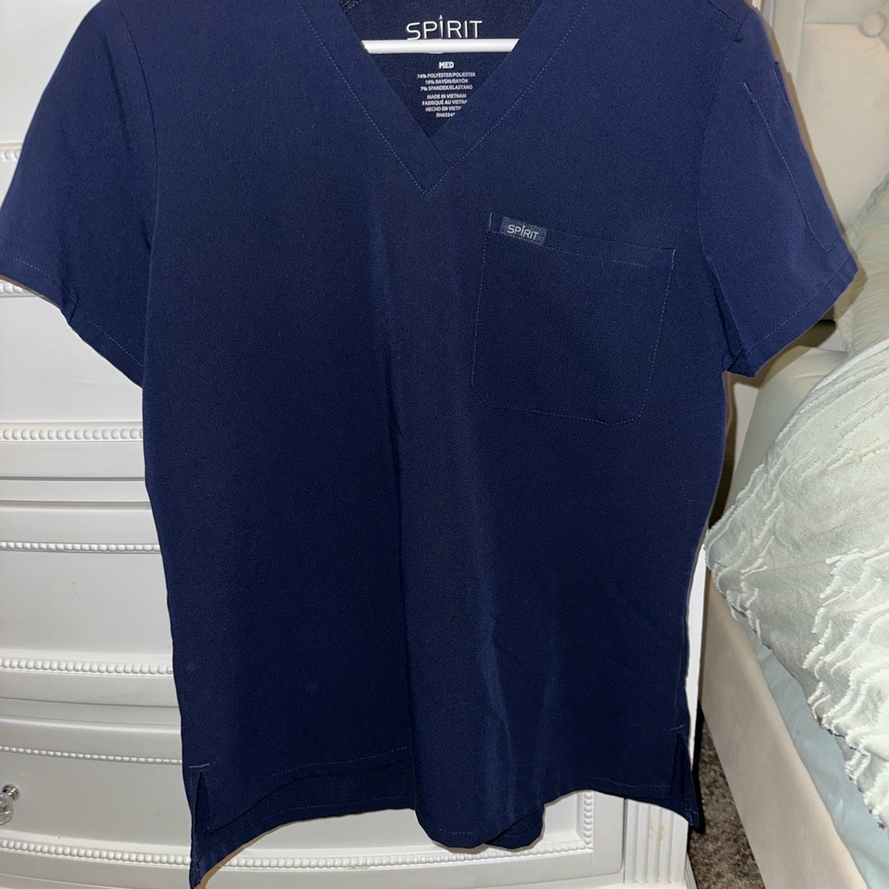 Spirit Navy Blue V-Neck Scrub Top